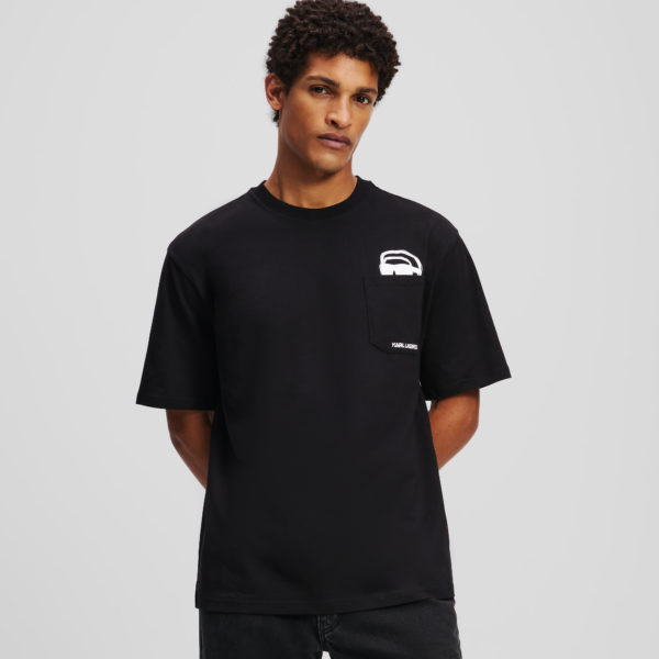 Karl Lagerfeld, T-shirt À Poche Avec Motif Partiellement Caché Ikon, Homme, Noir, Taille: XXXL