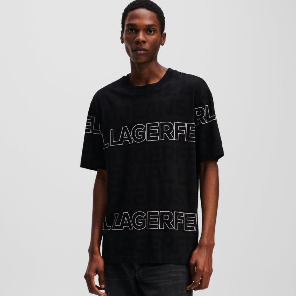 Karl Lagerfeld, T-shirt À Logo Klj Façon All-over, Homme, Motif du monogramme noir-blanc, Taille: XXXL
