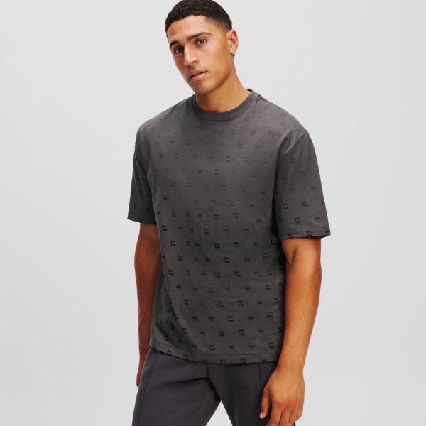 Karl Lagerfeld, T-shirt À Imprimé Façon All-over Ikon, Homme, Asphalte, Taille: XXXL