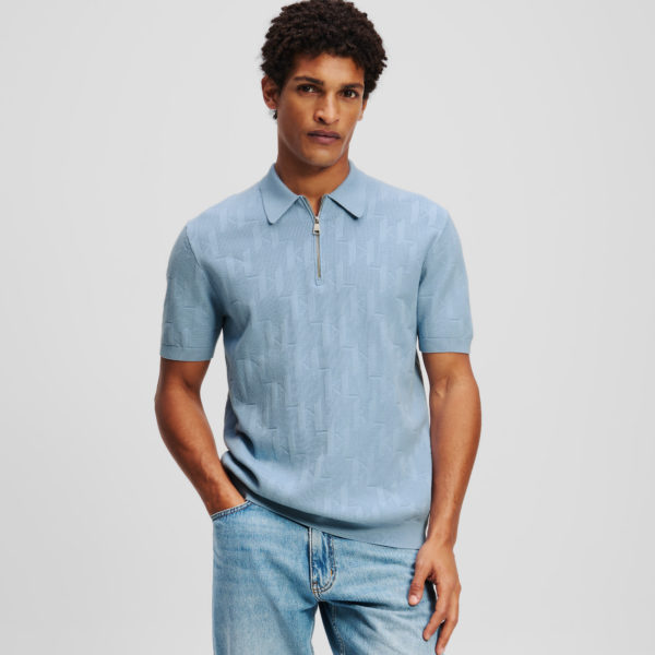 Karl Lagerfeld, Polo Zippé Kl Monogram, Homme, Chambray doux, Taille: XXXL
