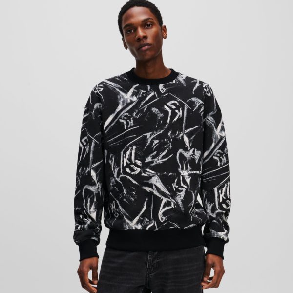 Karl Lagerfeld, Sweat-shirt Graphique Klj Monogram, Homme, Pliage numérique motif all over, Taille: XXXL