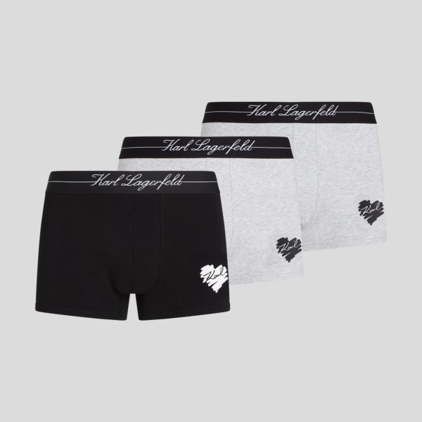 Karl Lagerfeld, Caleçons K/heart – Lot De 3, Homme, Noir/Gris Chiné, Taille: XXS