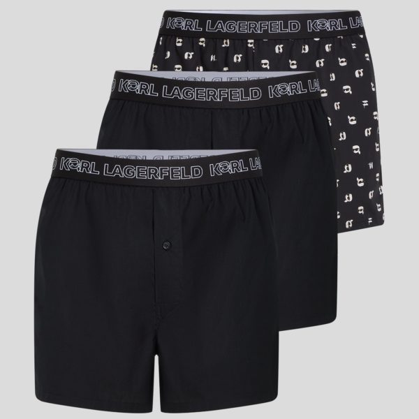 Karl Lagerfeld, Caleçons Tissés Ikon – Lot De 3, Homme, Noir/Ikon imprimé sur toute la surface, Taille: XXS