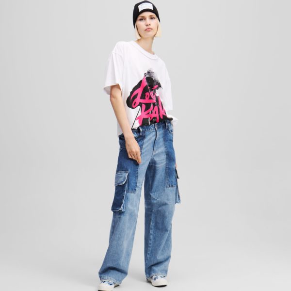 Karl Lagerfeld, Jean Baggy Style Utilitaire Klj X Atelier Reservé, Femme, Bleu patchwork, Taille: L32