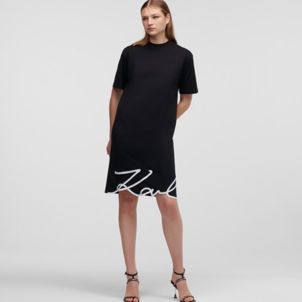 Karl Lagerfeld, Robe T-shirt À Ourlet Karl Signature, Femme, Noir, Taille: XXXL