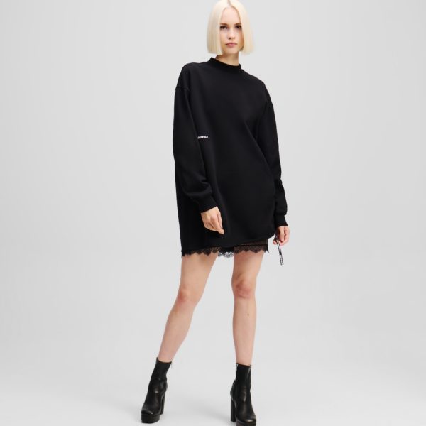 Karl Lagerfeld, Robe Sweat Avec Détails En Dentelle, Femme, Noir, Taille: XXS