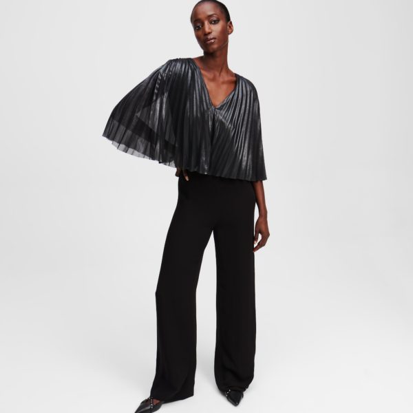 Karl Lagerfeld, Combinaison Cape Plissée, Femme, Noir-Gunmetal, Taille: X48