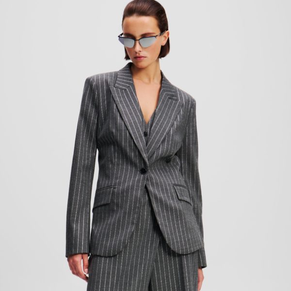 Karl Lagerfeld, Blazer À Fines Rayures Métalliques, Femme, Ombre tranquille, Taille: X48