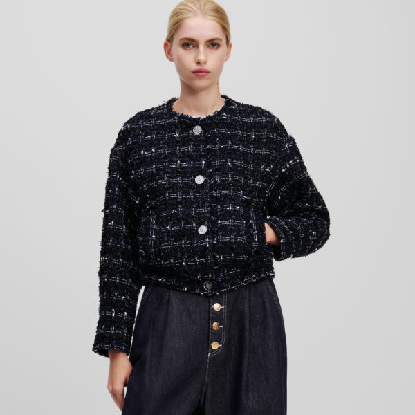 Karl Lagerfeld, Veste Bomber En Bouclé Karl Essential, Femme, Boucle marine foncée, Taille: X48