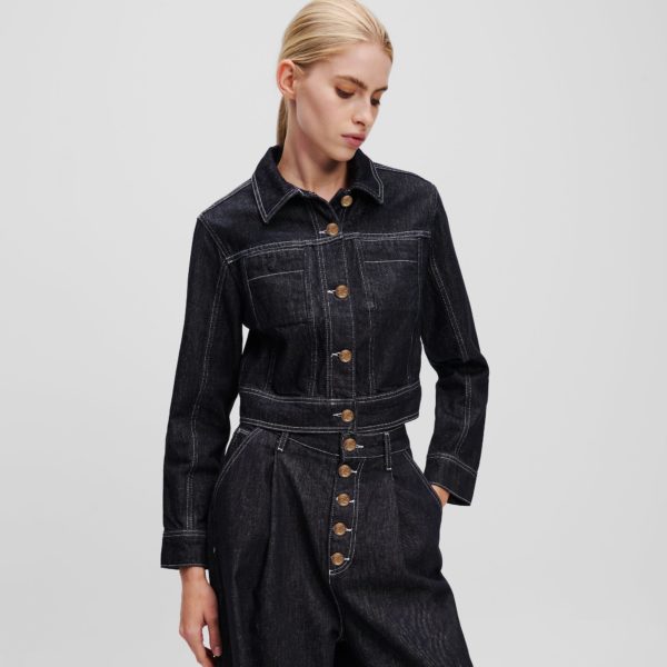 Karl Lagerfeld, Veste En Jean Cropped, Femme, Bleu Foncé, Taille: XXS