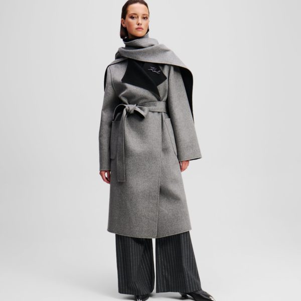 Karl Lagerfeld, Manteau En Laine Réversible, Femme, Noir/Gris Chiné, Taille: X48