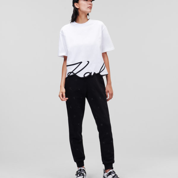 Karl Lagerfeld, T-shirt Ourlet Karl Signature, Femme, Blanc, Taille: XXS