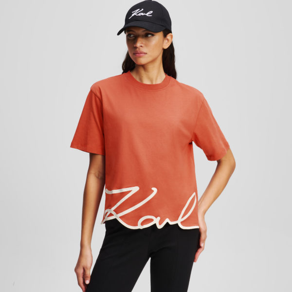 Karl Lagerfeld, T-shirt Ourlet Karl Signature, Femme, Cinabre, Taille: XXS