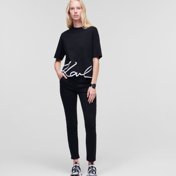 Karl Lagerfeld, T-shirt Ourlet Karl Signature, Femme, Noir, Taille: XXS