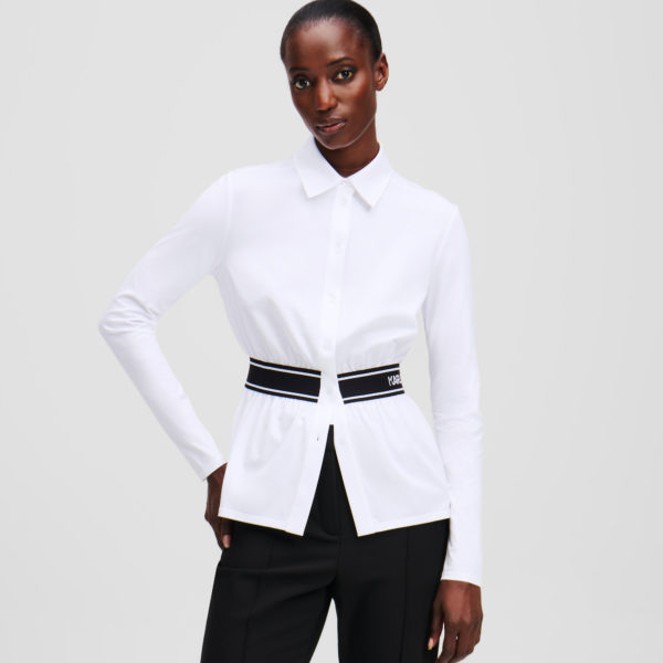 Karl Lagerfeld, Chemise Avec Galon À Logo Karl, Femme, Blanc, Taille: XXXL