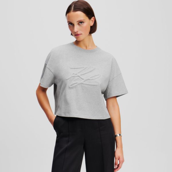 Karl Lagerfeld, T-shirt Karl Autograph, Femme, Gris Chiné Clair, Taille: XXXL