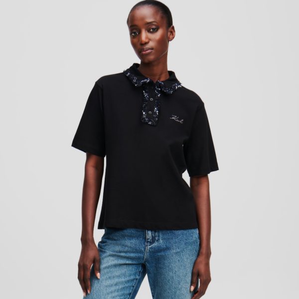 Karl Lagerfeld, Polo En Bouclé, Femme, Noir, Taille: XXXL