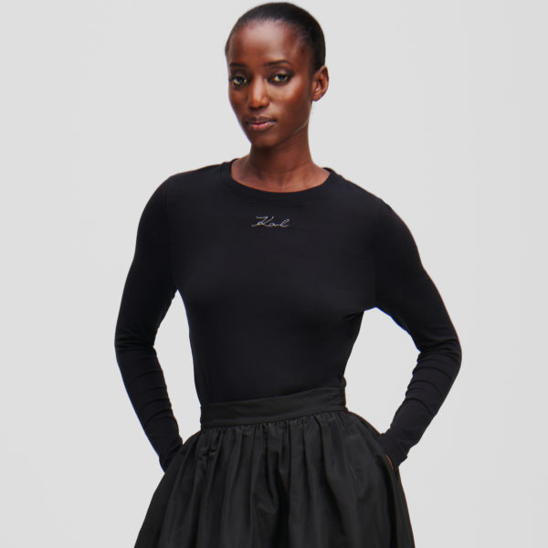 Karl Lagerfeld, Haut À Manches Longues En Modal, Femme, Noir, Taille: XXXL