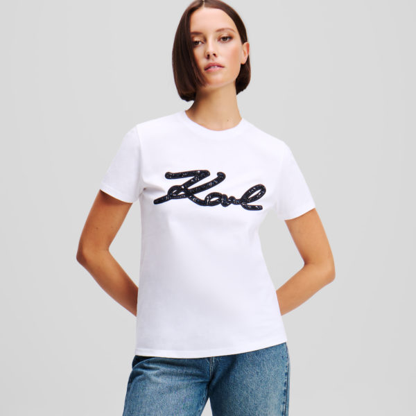 Karl Lagerfeld, T-shirt En Bouclé Karl Signature, Femme, Blanc, Taille: XXXL