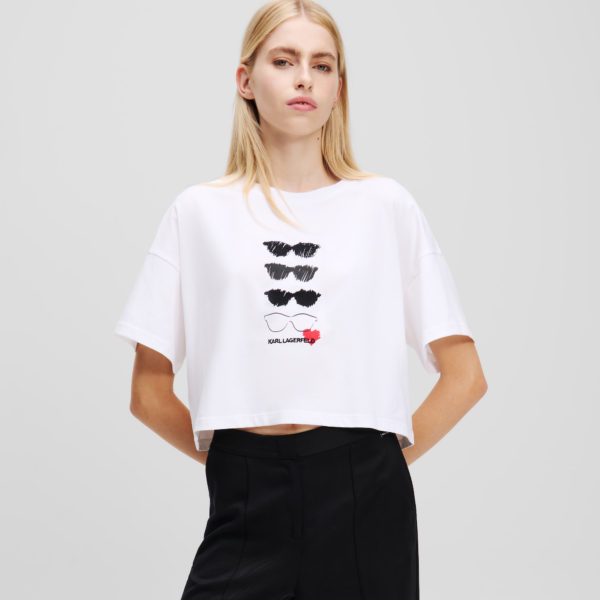 Karl Lagerfeld, T-shirt Boxy Lunettes De Soleil, Femme, Blanc, Taille: XXXL