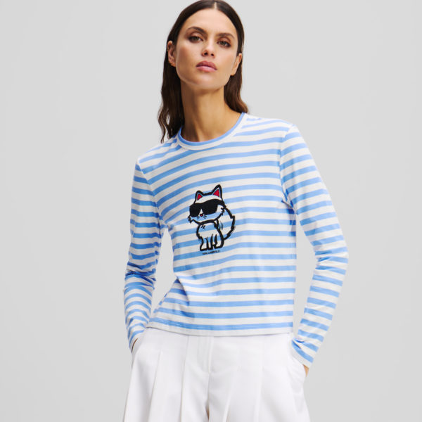 Karl Lagerfeld, T-shirt À Manches Longues Et À Rayures Ikon, Femme, Rayure ultra-marine-crème, Taille: XXXL