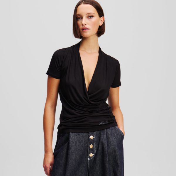 Karl Lagerfeld, T-shirt À Col En V, Femme, Noir, Taille: XXXL