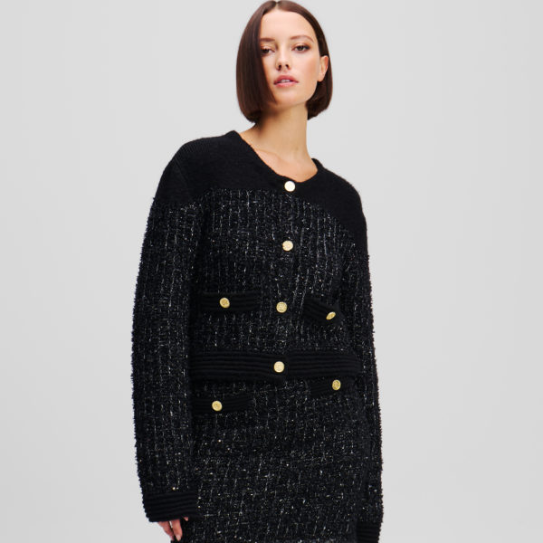 Karl Lagerfeld, Cardigan En Tricot Bouclé Karl Essential, Femme, Noir, Taille: XXXL
