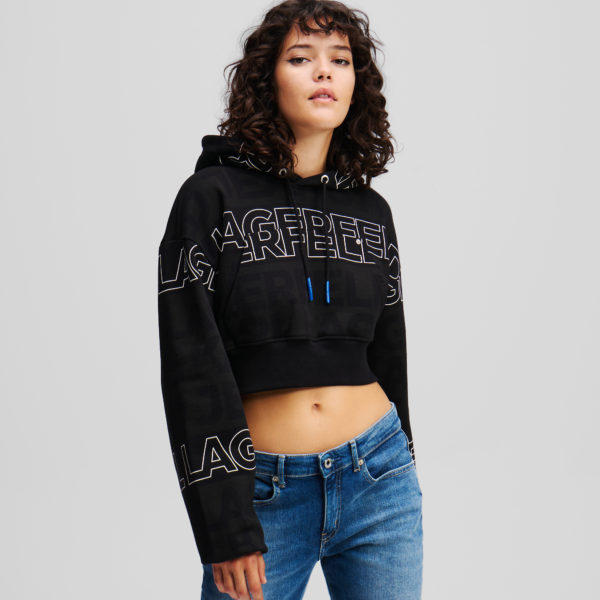 Karl Lagerfeld, Sweat À Capuche Oversize, Femme, Motif du monogramme noir-blanc, Taille: XXS