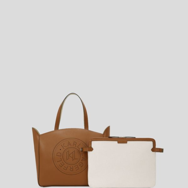 Karl Lagerfeld, Sac Cabas Perforé K/circle Avec Pochette, Femme, Tan foncé, Taille: X00