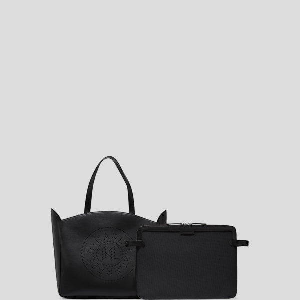 Karl Lagerfeld, Sac Cabas Perforé K/circle Avec Pochette, Femme, Noir, Taille: X00