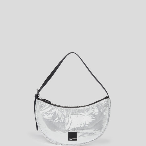 Karl Lagerfeld, Sac Demi-lune Porté Épaule Klj Métallisé Avec Logo Encadré, Femme, Argent, Taille: X00