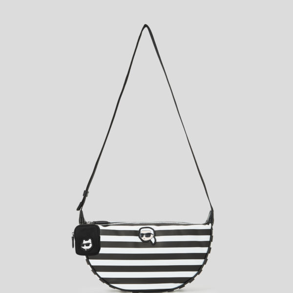Karl Lagerfeld, Petit Sac Demi-lune En Nylon Ikon, Femme, Petite rayure Noir-Blanc, Taille: X00