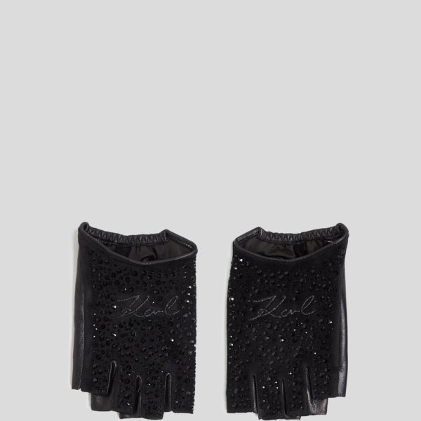 Karl Lagerfeld, Mitaines Pailletées K/signature, Femme, Embellissement noir, Taille: XS