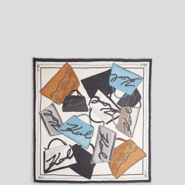 Karl Lagerfeld, Foulard Avec Motif Sacs K/signature, Femme, Eau calme et sombre, Taille: X00