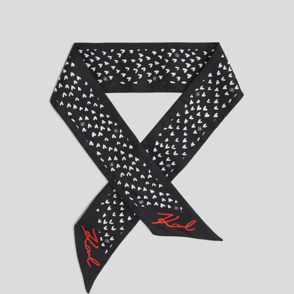 Karl Lagerfeld, Foulard Mince K/heart, Femme, Noir/Blanc, Taille: X00