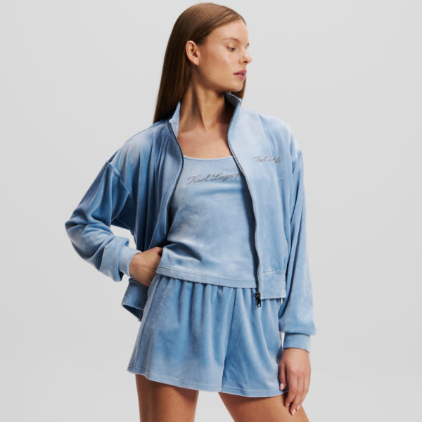Karl Lagerfeld, Sweat-shirt Zippé En Velours Hotel Karl, Femme, Chambray doux, Taille: XXXL