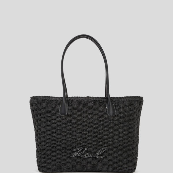 Karl Lagerfeld, Petit Cabas De Plage En Raphia K/signature, Femme, Noir, Taille: X00
