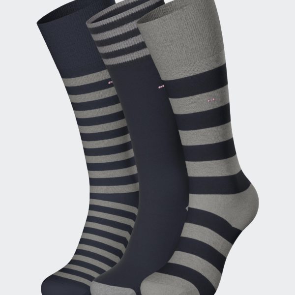 Lot De 3 Paires De Chaussettes Cerclées Marine Et Grises En Coton Stretch Mélangé Eden Park