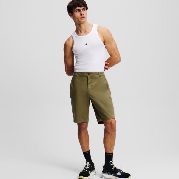 Karl Lagerfeld, Short Chino Kl Monogram, Homme, Vert foncé, Taille: XXS