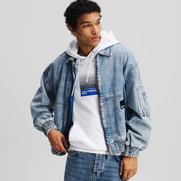 Karl Lagerfeld, Blouson Bomber En Denim, Homme, Bleu marbré moyen, Taille: XXXL
