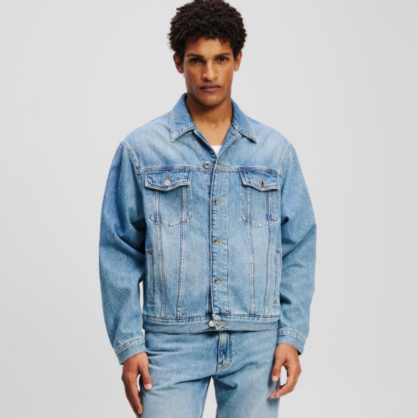 Karl Lagerfeld, Veste En Jean Kl Monogram, Homme, Bleu moyen Denim Wash, Taille: XXXL