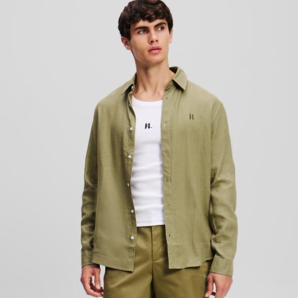 Karl Lagerfeld, Chemise En Lin Kl Monogram, Homme, Vert foncé, Taille: XXS