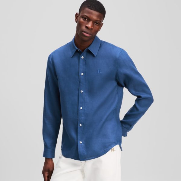 Karl Lagerfeld, Chemise En Lin Kl Monogram, Homme, Bleu crépusculaire, Taille: XXS