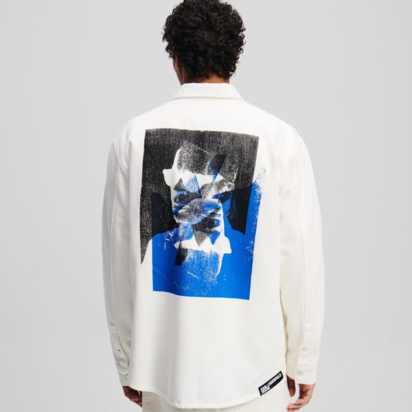 Karl Lagerfeld, Surchemise En Jean Avec Imprimé Karl, Homme, Denim Blanc, Taille: XXXL