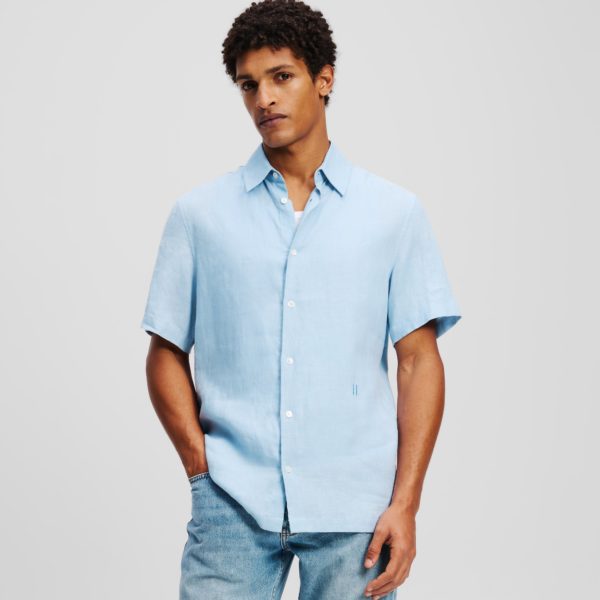Karl Lagerfeld, Chemise À Manches Courtes Kl Monogram, Homme, Chambray doux, Taille: XXS