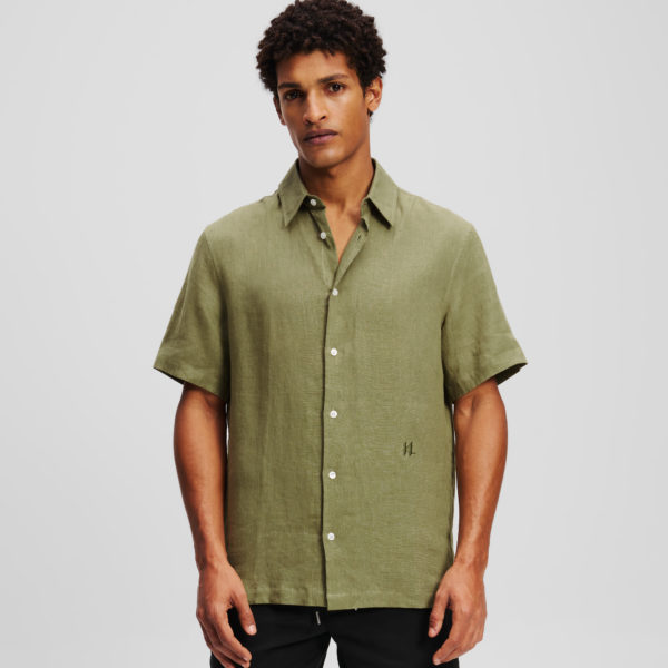 Karl Lagerfeld, Chemise À Manches Courtes Kl Monogram, Homme, Vert foncé, Taille: XXS