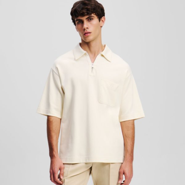 Karl Lagerfeld, Polo Zippé Kl Monogram, Homme, Crème Cannoli, Taille: XXXL
