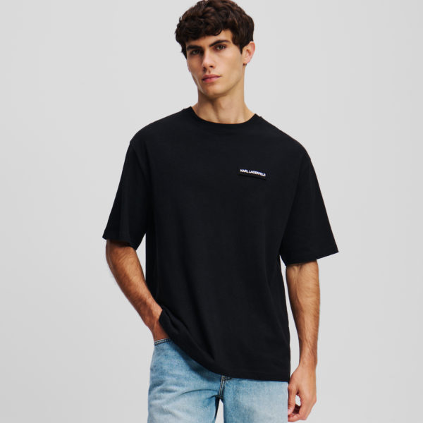 Karl Lagerfeld, T-shirt En Lin Mélangé Avec Logo Karl, Homme, Noir, Taille: XXXL