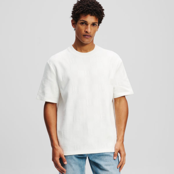Karl Lagerfeld, T-shirt Kl Monogram Vérifié, Homme, Blanc, Taille: XXXL