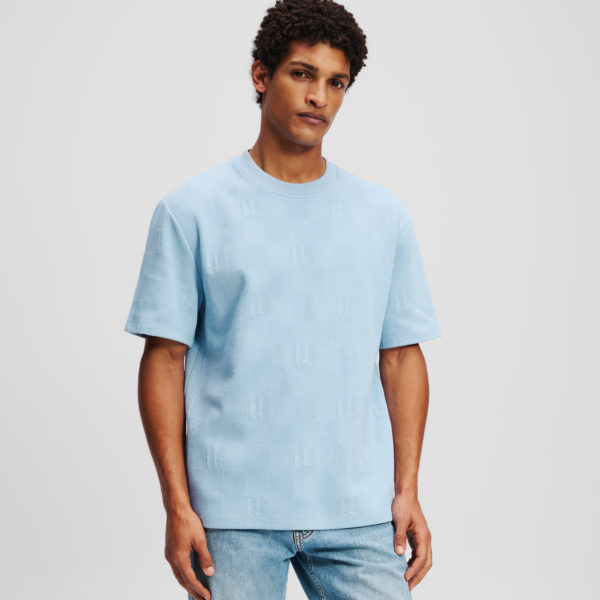 Karl Lagerfeld, T-shirt Kl Monogram Vérifié, Homme, Chambray doux, Taille: XXXL